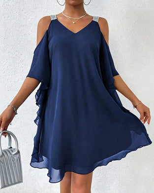 Robe Paillette Épaule Dégagée Unie