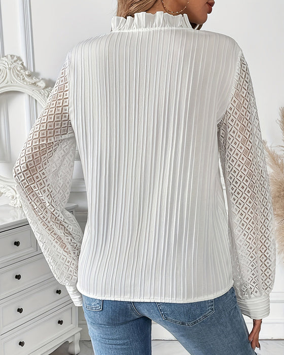 Blouse Élégante Col En V Évidé Volant