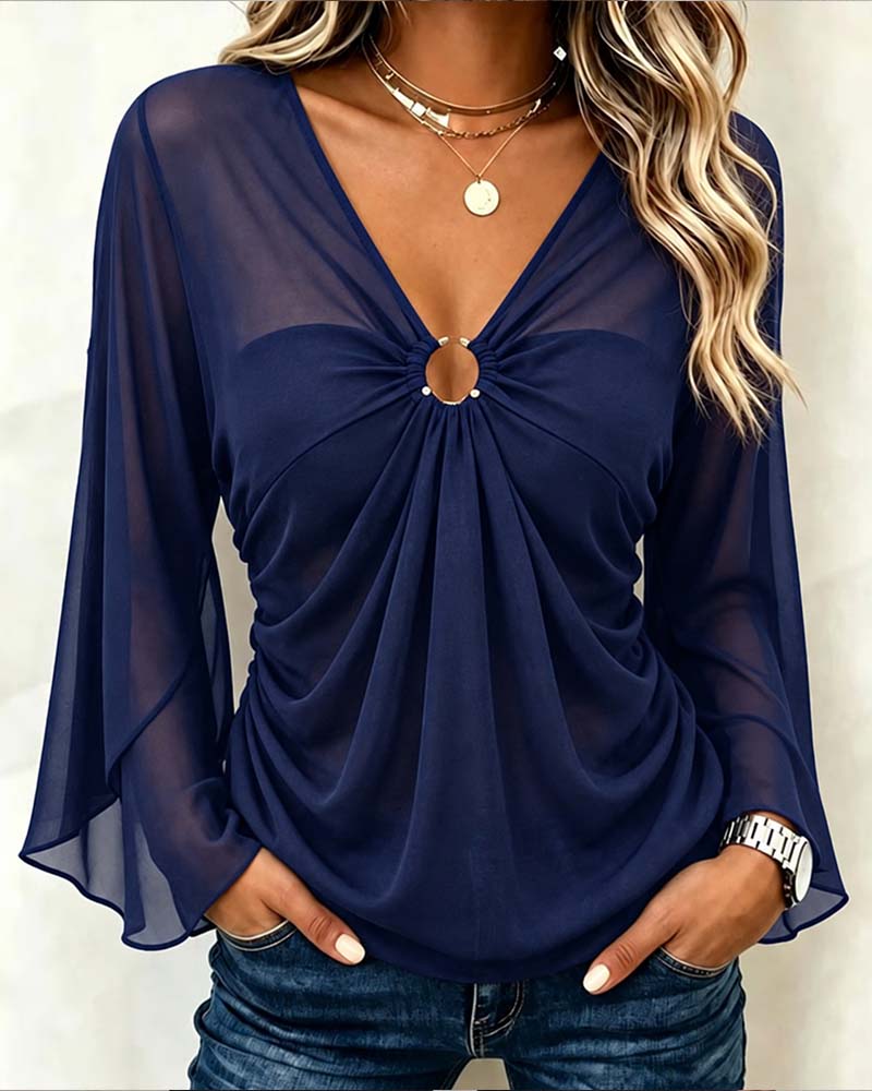 Blouse Col V Anneau Métallique Twist