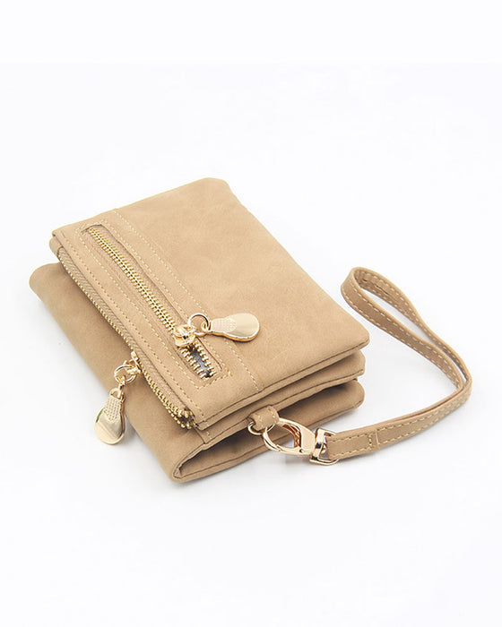 Portefeuille Bifold À Fermeture Éclair Pour Femme Uni Court Porte-Cartes