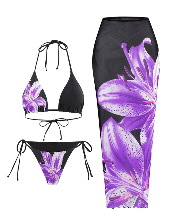 Maillot De Bain Sexy Imprimé Trois Pièces