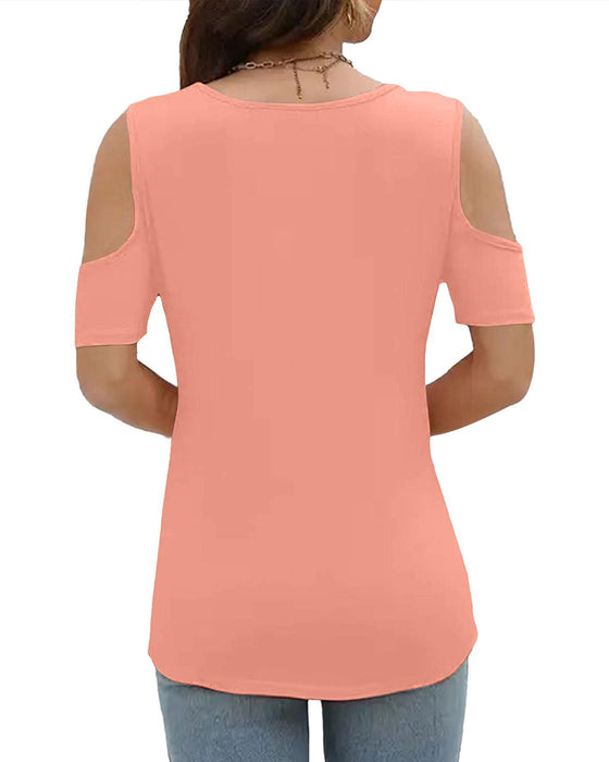 T-Shirt Détail Anneau Épaules Dégagées Décontracté