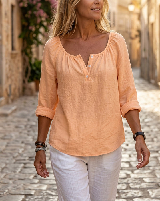 Blouse Unie Demi-Boutonnée