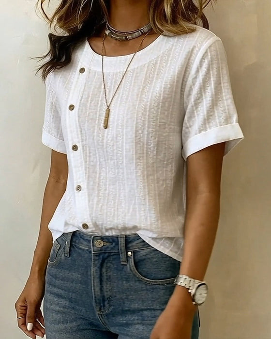 Blouse Diagonale Bouton Manche Courte
