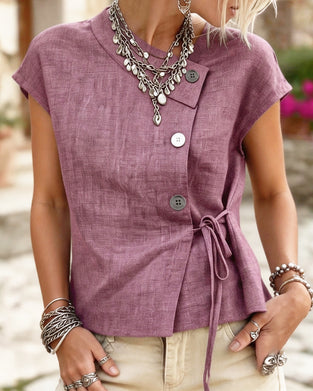 Blouse Col Asymétrique Cravate Bouton