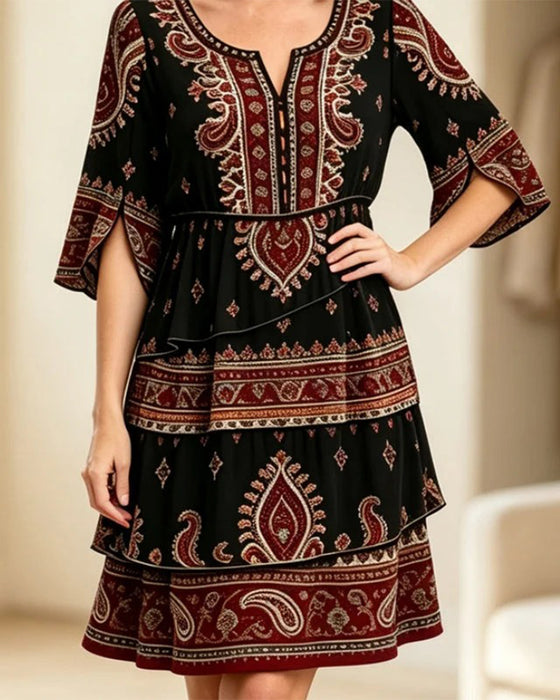 Robe Imprimée Col Rond Manche Courte
