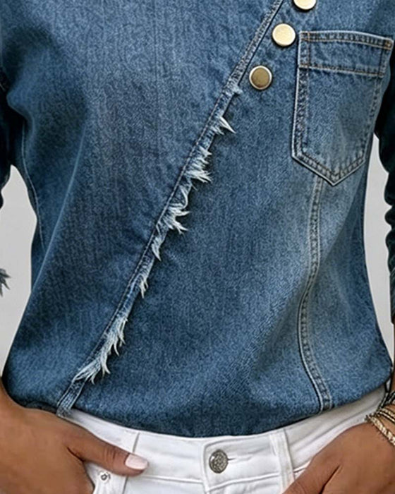 Blouse Jean Col Penché Manches Longues