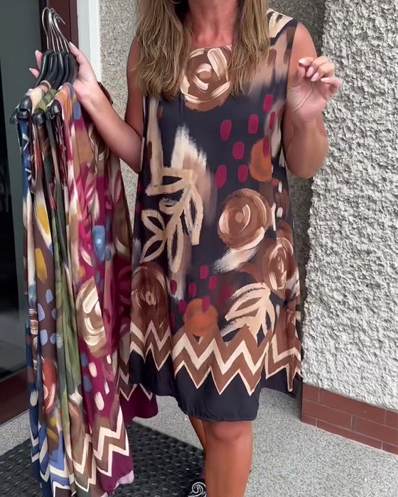 Robe Abstrait Floral Sans Manches