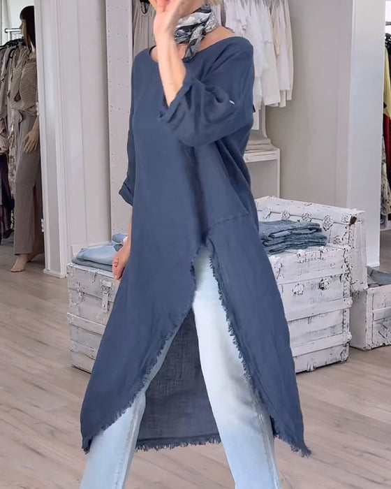Chemise Bords Bruts Fente Asymétrique
