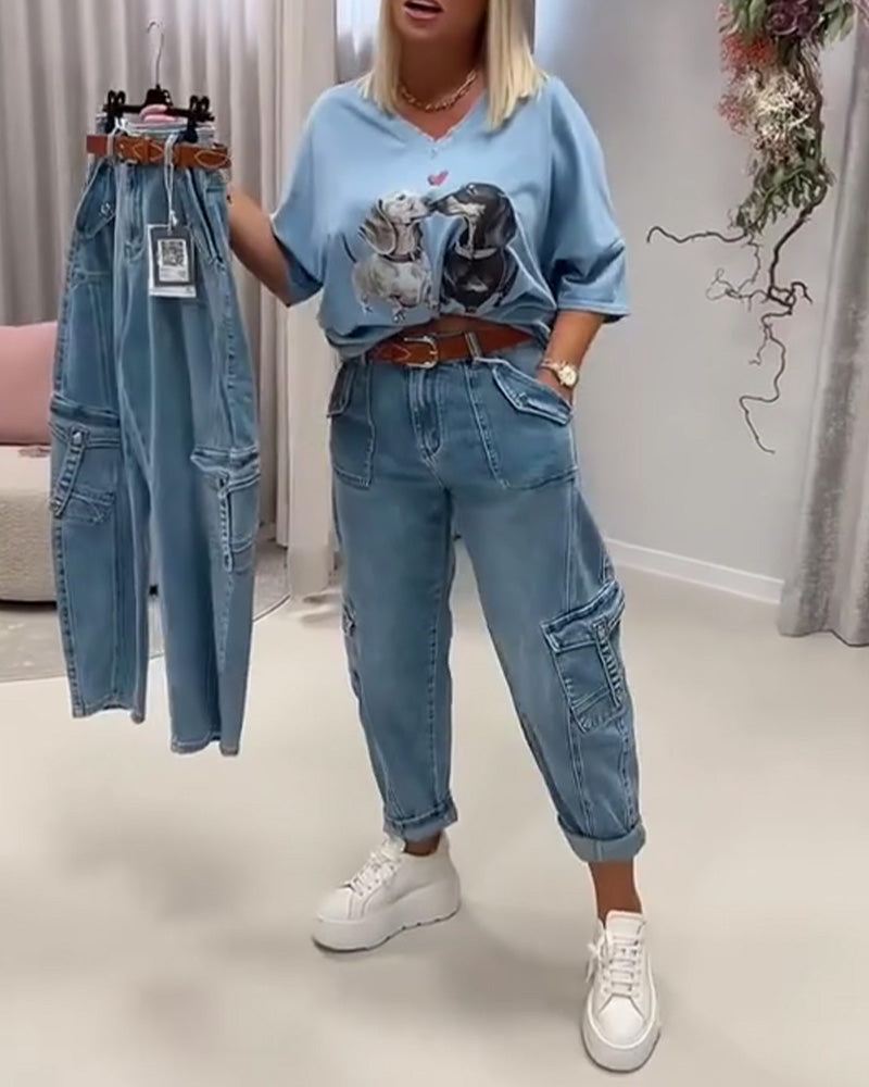 Jean Taille Haute Style Cargo