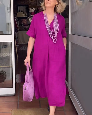 Robe Décolleté En V Couleur Unie Simple Longue