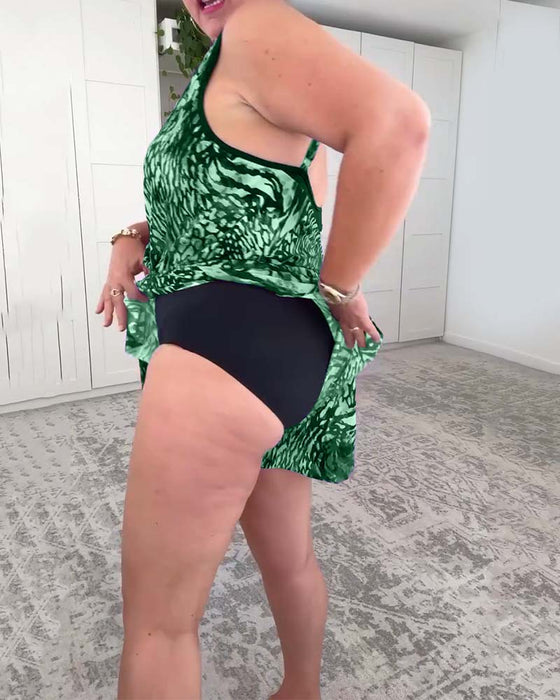 Maillot de Bain V-Col Imprimé Coloré Une Pièce