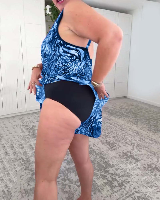 Maillot de Bain V-Col Imprimé Coloré Une Pièce