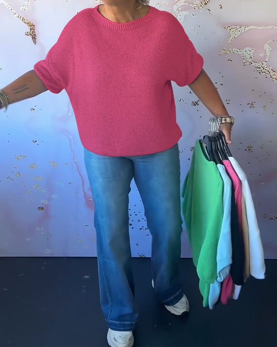 Pull ample décontracté de couleur unie à col rond