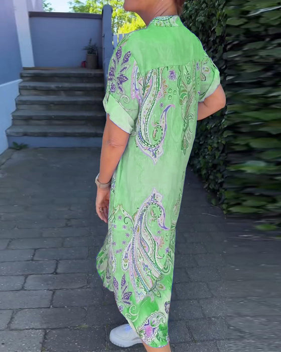 Robe imprimée à col en V et manches repliées