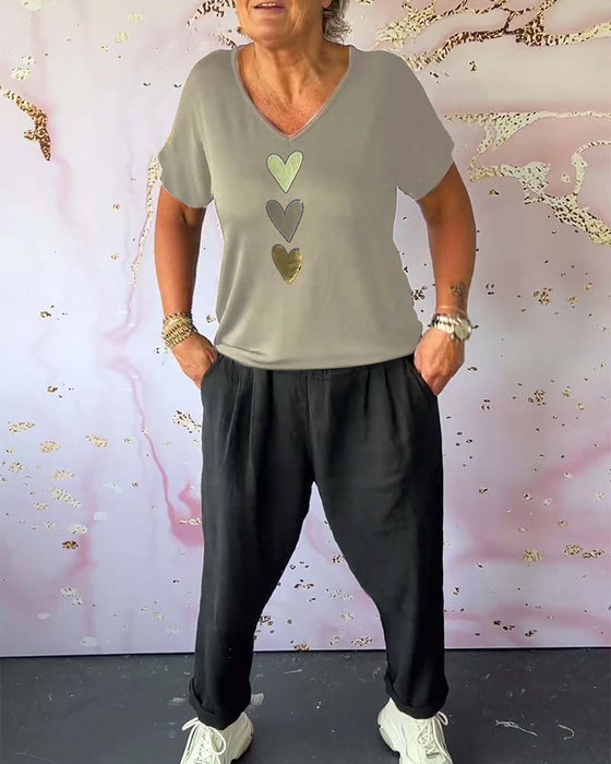 Blouse love manches courtes col V