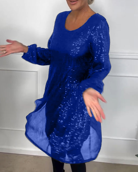 Robe trapèze élégante à manches lanternes et paillettes