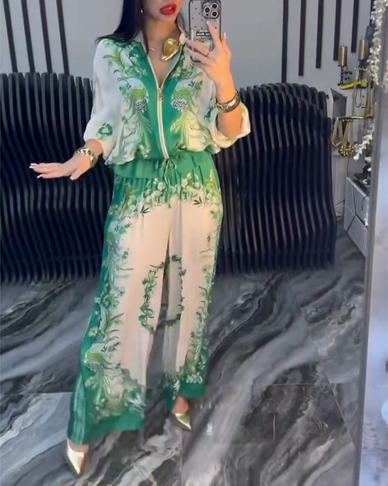 Costume à Pantalon Large Tempérament Col Montant Fermeture Éclair