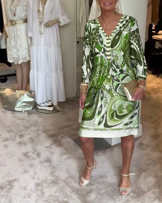 Robe décontractée à col en V et imprimé rétro