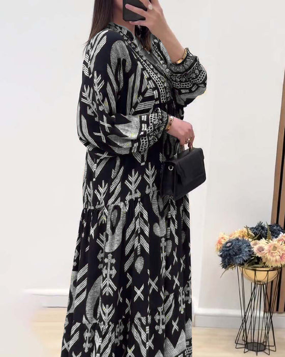 Robe imprimée à manches longues et col V