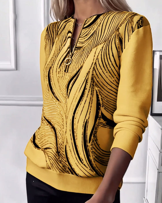 Sweat-shirt décontracté imprimé zippé