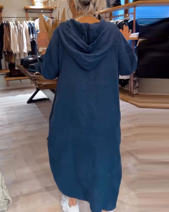 Robe À Capuche Manches Longues Large