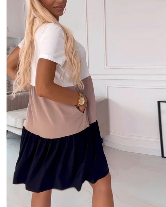 Robe décontractée à manches courtes bloc de couleur