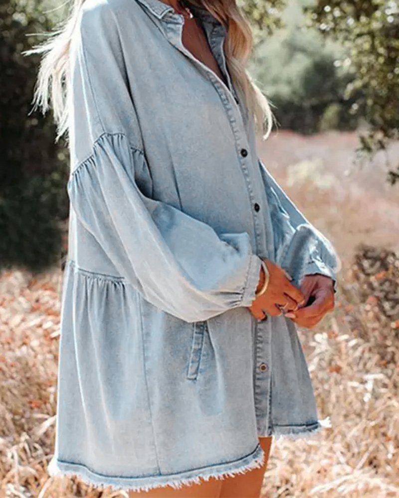 Blouse Manche Bouffante Bouton Décontractée