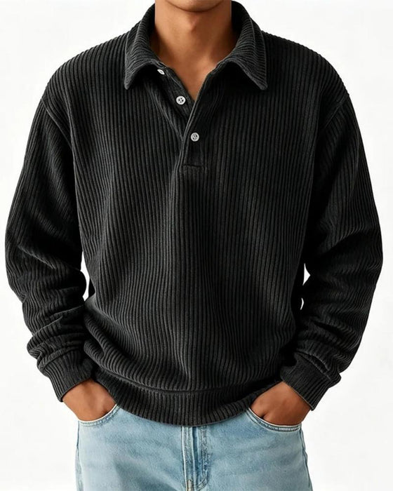 Pullover Sweatshirt Homme Col Bouton Rayé