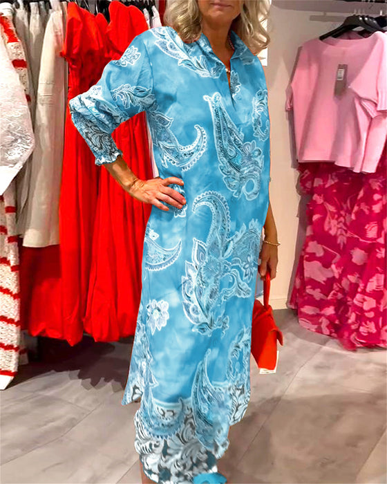 Robe Col Montant Manches Longues Imprimé Cajou