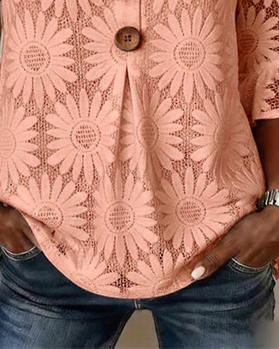 Blouse À Imprimé Marguerite Et Manches À Volants