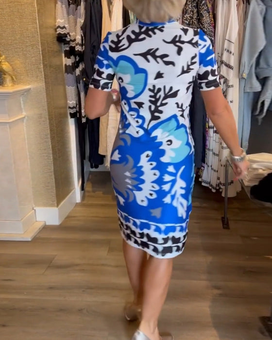 Robe imprimée col V à manches courtes