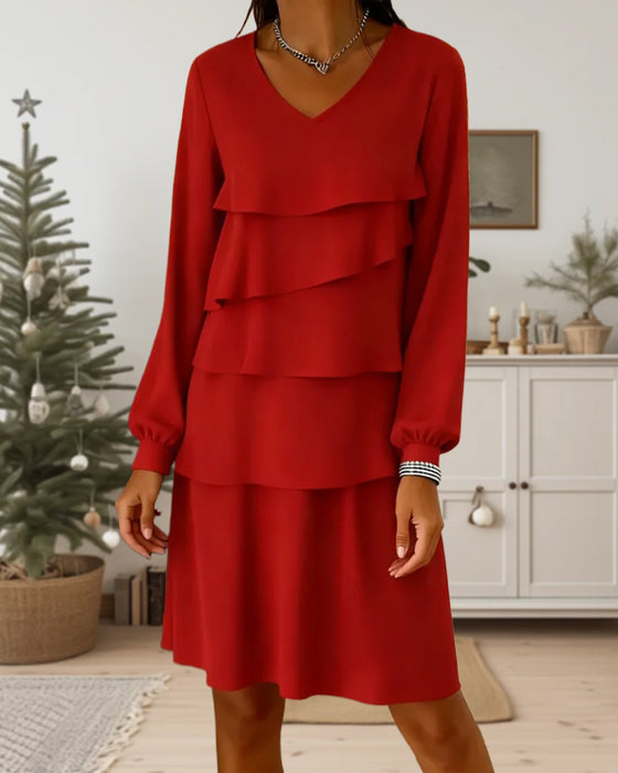 Robe Col V Manches Longues Niveau Couche