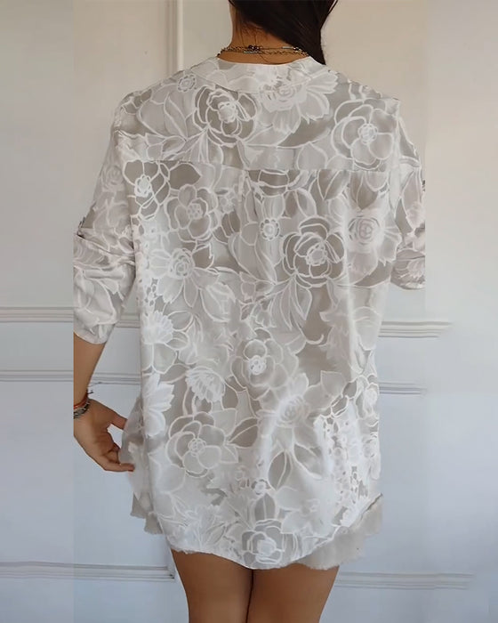 Blouse Col V Boutonnée Imprimée