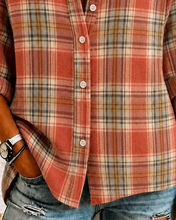 Chemise Revers À Carreaux Manches Longues