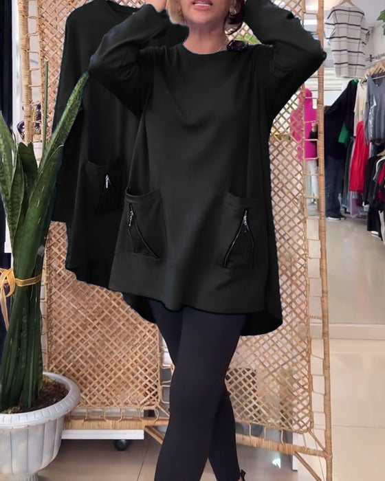 Sweat col rond couleur unie poche zippée