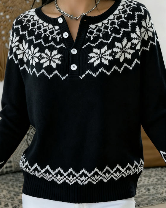 Pull Flocon De Neige Jacquard Demi-Ouvert