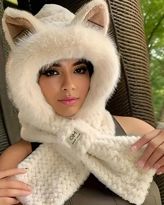 Hiver Chaud Chapeau Écharpe Avec Oreilles Animal Dessin Animé