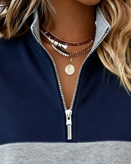 Sweat À Manches Longues À Demi-Fermeture Éclair Et Coloris En A-Plat