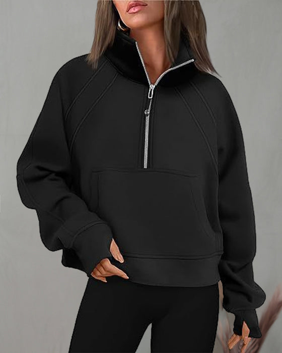 Sweat zippé à col roulé et manches courtes