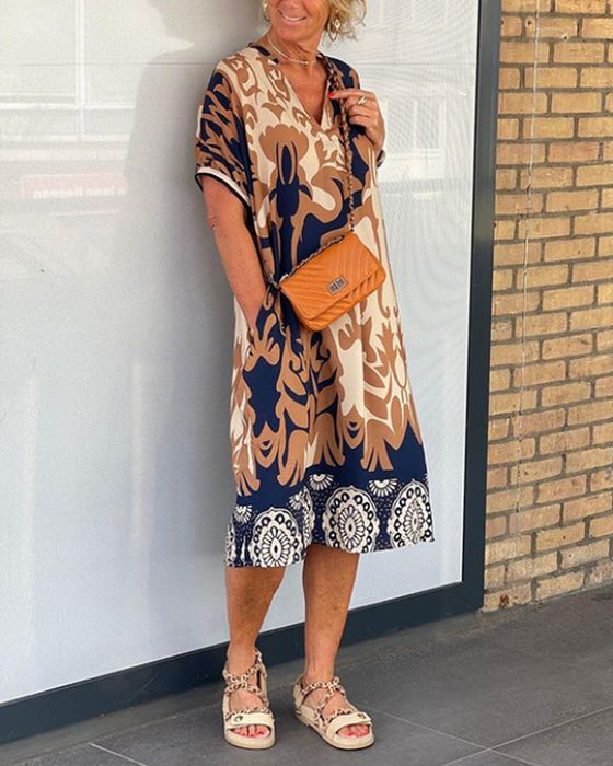 Robe à imprimé géométrique et col en V