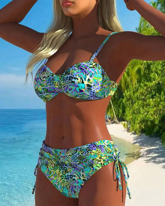 Maillot de Bain en Deux Pièces Accrocheur avec Motif Léopard