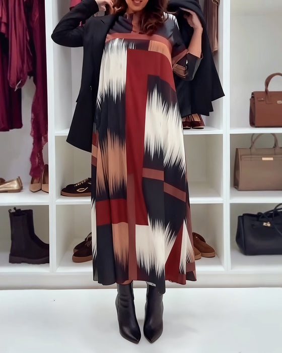 Robe Tendance Imprimée À Col Rond Et Manches Longues
