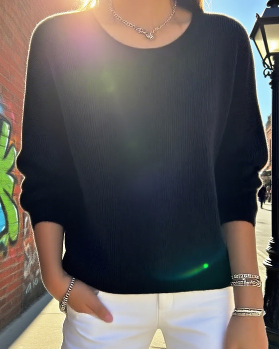 Pull Uni Col Rond Épaule Tombante