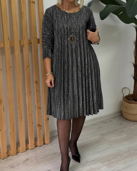 Robe Col Rond Scintillant Plissé Mode