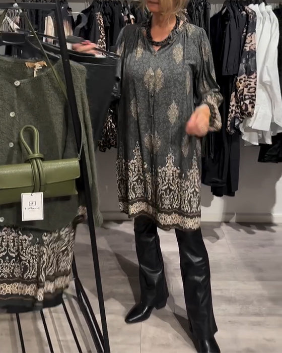 Robe à imprimé vintage boutonnée à revers