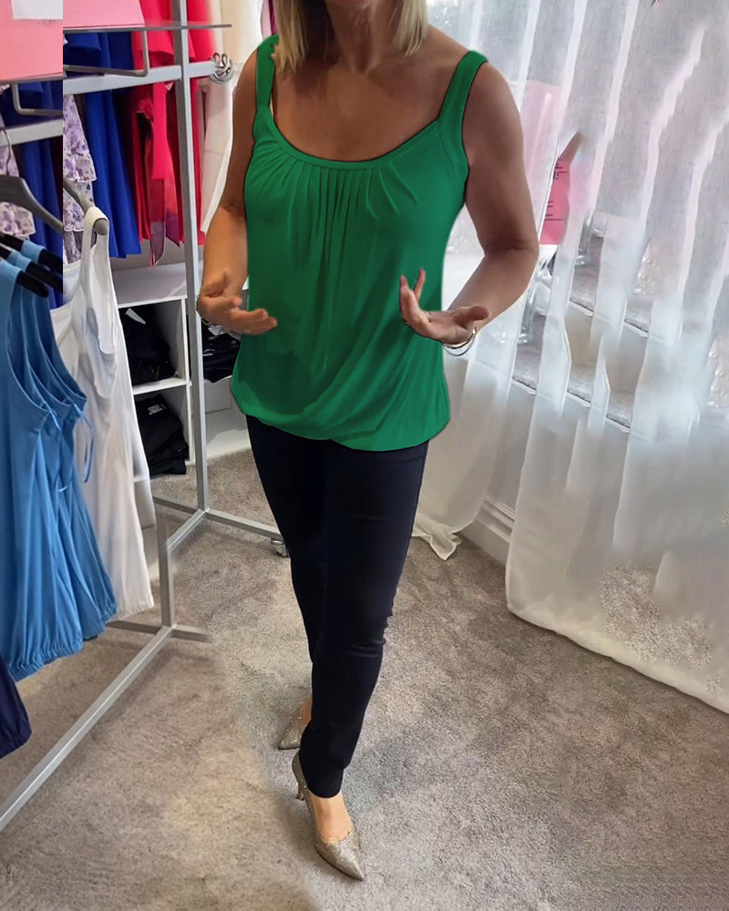 Ensemble Haut sans manches décontracté uni plissé