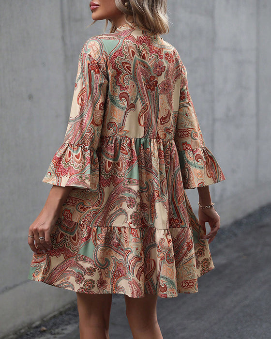 Robe à col en V et imprimé cachemire