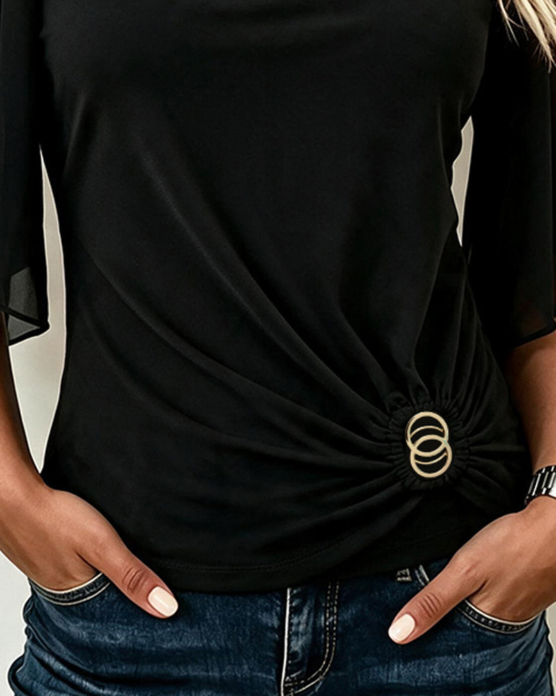 Blouse Col U Unie Décontractée
