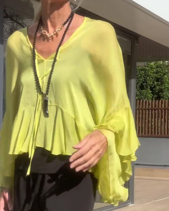 Blouse Volant Manche Papillon Manche Chauve Souris